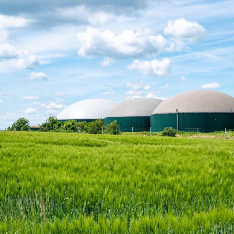 Abbildung einer Biogasanlage bei sonnigem Wetter